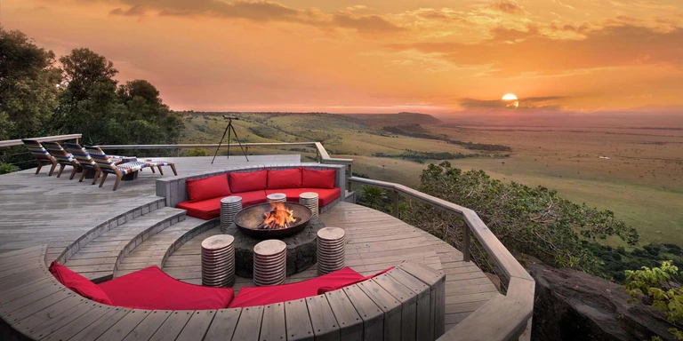 Sunset lounge and outdoor fire area at safari lodge